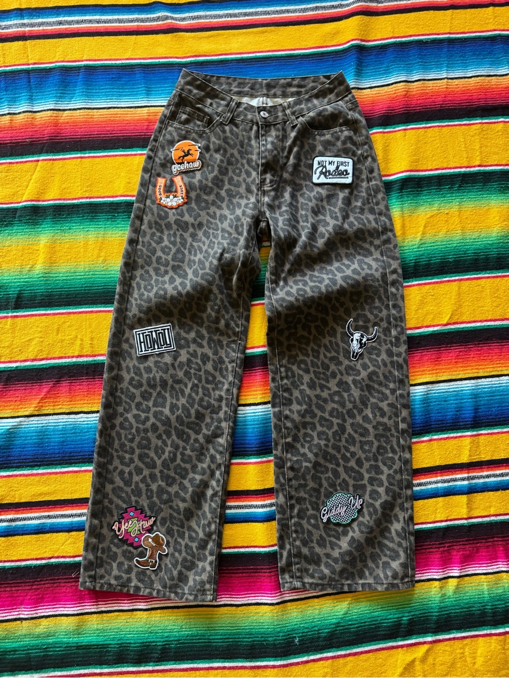 Leopard Print Patchwork StraightLeg Jeans - Brown Leopard